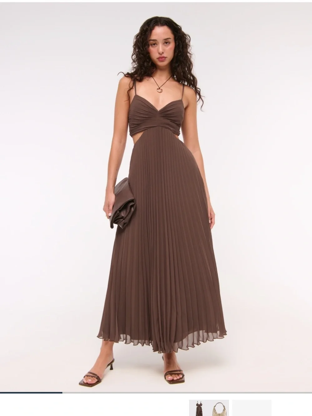 NWT Abercrombie & Fitch Brown Pleated Maxi Dress with Twist Bodice